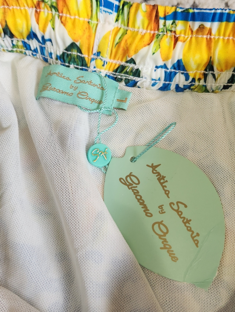 Boxer costume by Antica Sartoria by Giacomo Swimsuit Trunks Lemons Blue Yellow - Picture 7 of 15